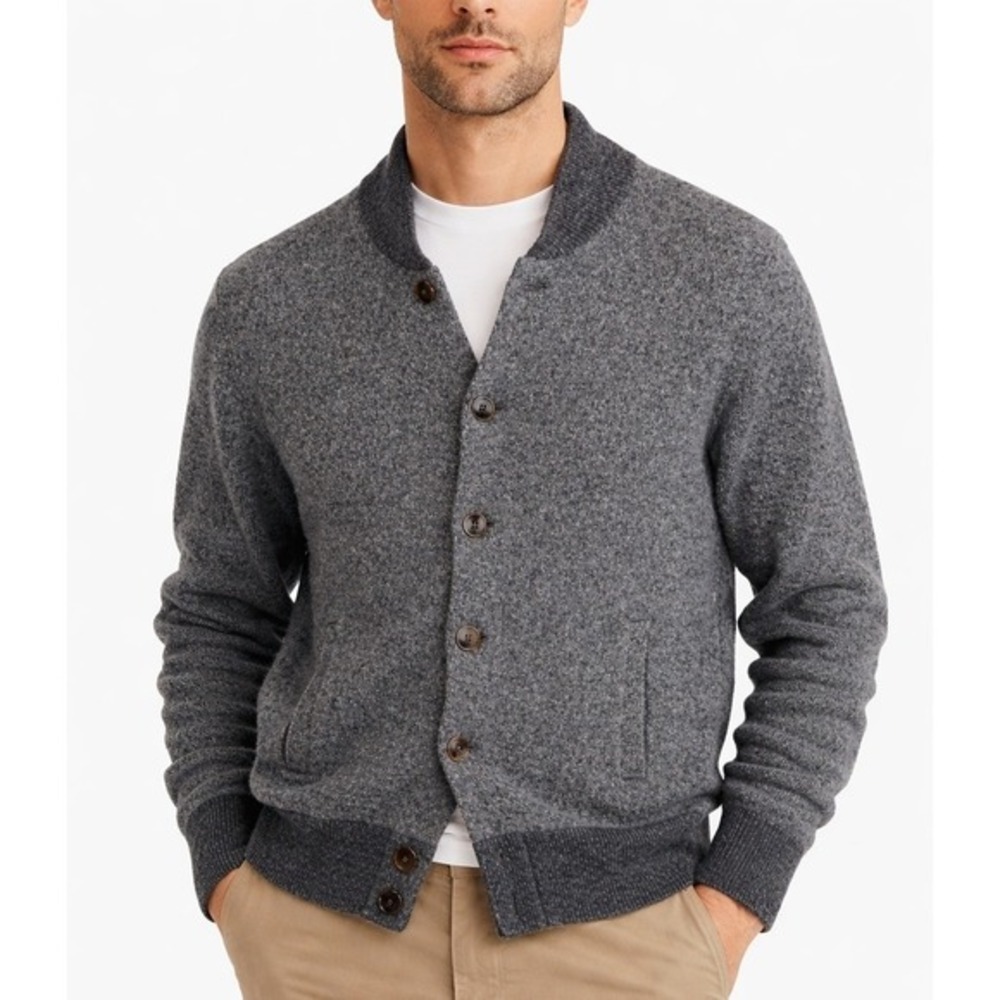 Men's Charcoal Gray Button-Front Cardigan Sweater